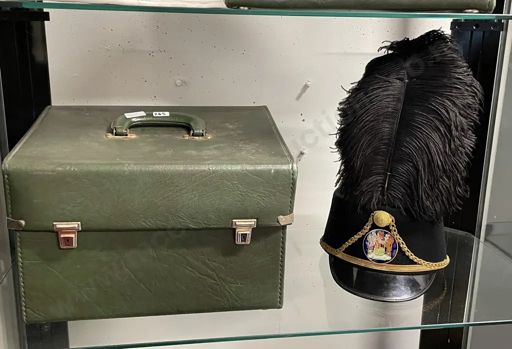 Rare 20th Century South African State Presidents Guard Shako with ostrich plume. Comes with case Image 1++