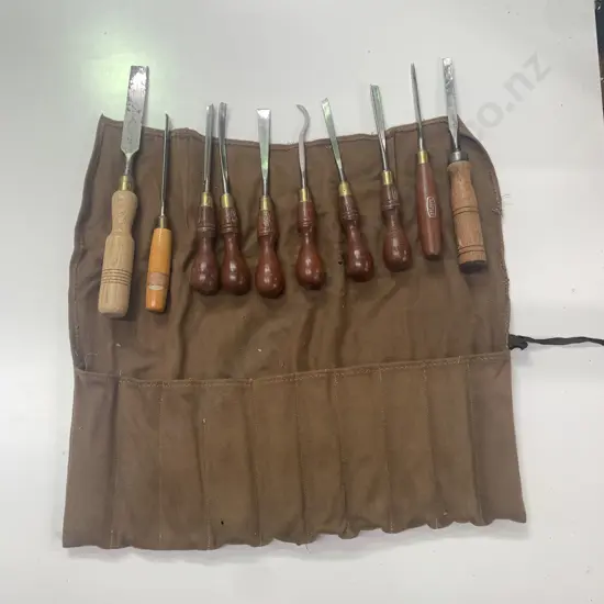 Vintage Marples Woodworking Chisels in Felt Bag. Wooden Handles. Made in England
