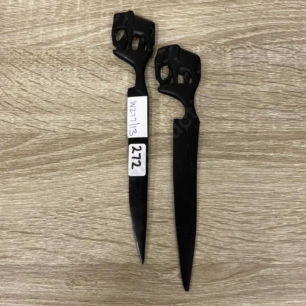 Ebony carved Wooden Elephant letter openers x 2 Image 1++
