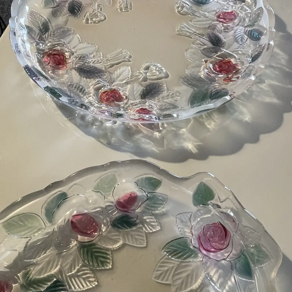 Two Large Vintage Platters with moulded and coloured rose decoration Image 1++