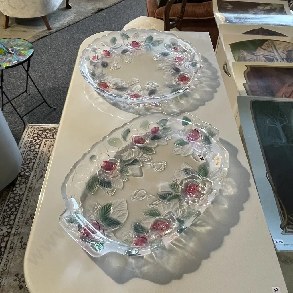 Two Large Vintage Platters with moulded and coloured rose decoration Image 1++