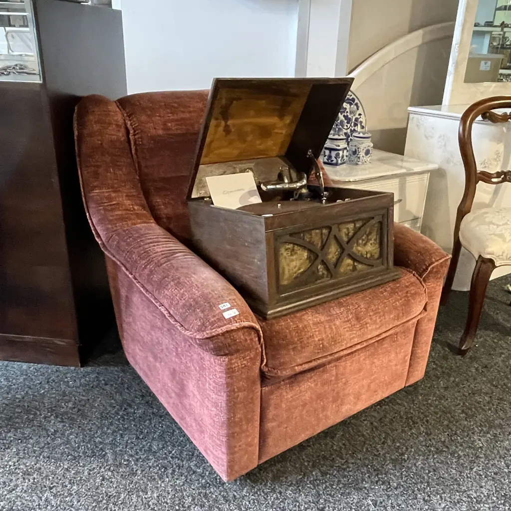 Lounge Chair. Brush burgundy/purple fabric Image 1++