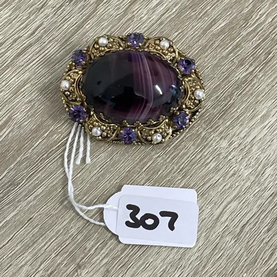 Vintage German Made Brooch with Gemstones