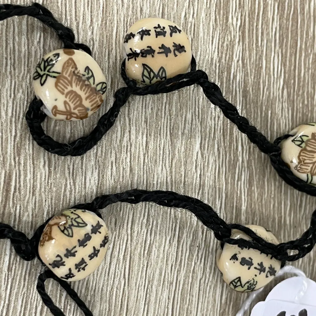 Vintage Necklace with Hand Painted Chinese Prayer Beads Image 1++