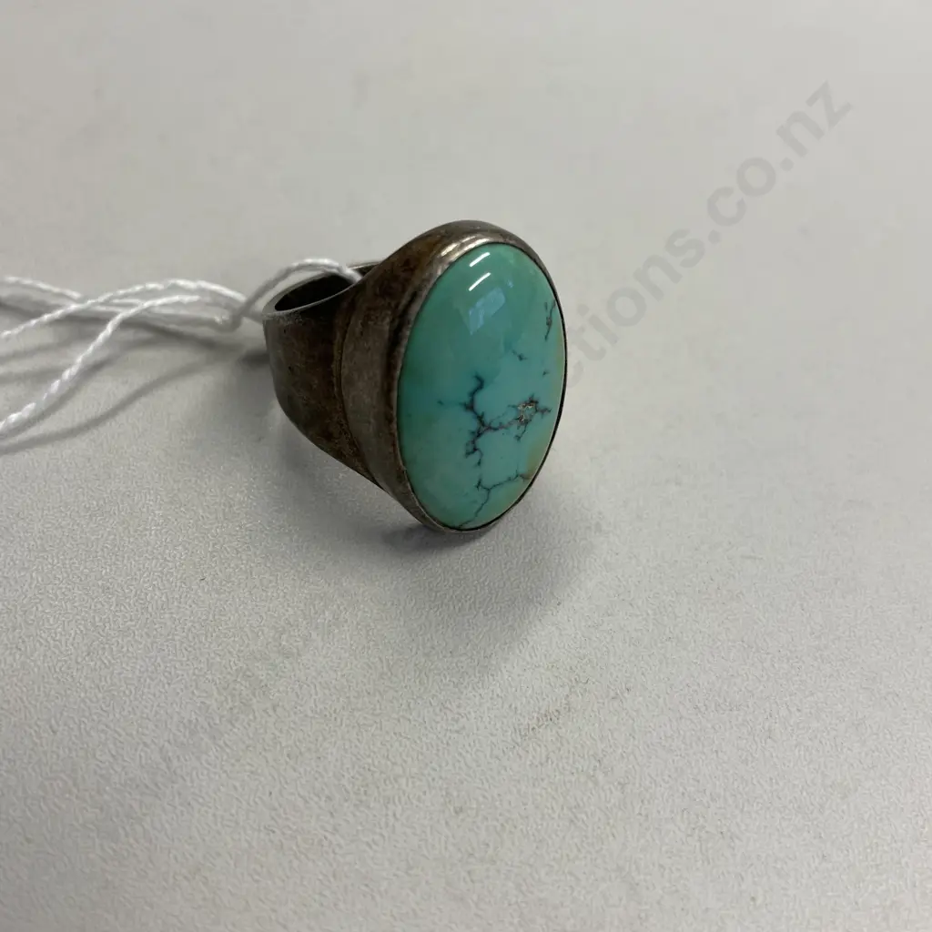 Large Sterling Silver Ring with Turquoise Gemstone. Stone is 27 x 18mm Image 1++