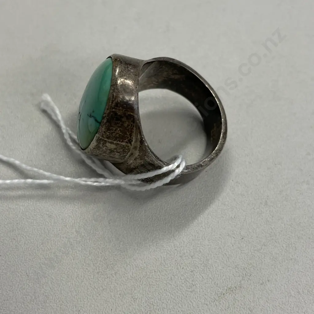Large Sterling Silver Ring with Turquoise Gemstone. Stone is 27 x 18mm Image 1++