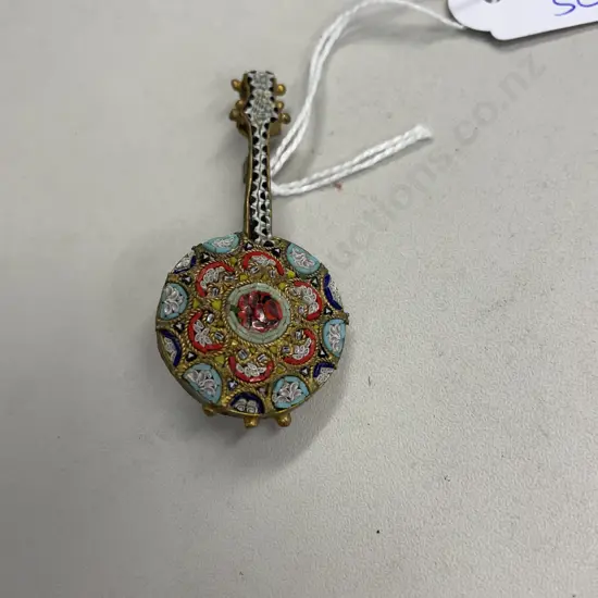 Rare Vintage Italian Mosaic Guitar/Bango Brooch. Extremely intricate detail. Marked on back