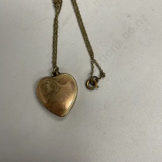 10ct Gold Love Heart Locket with etched decoration, on gold chain