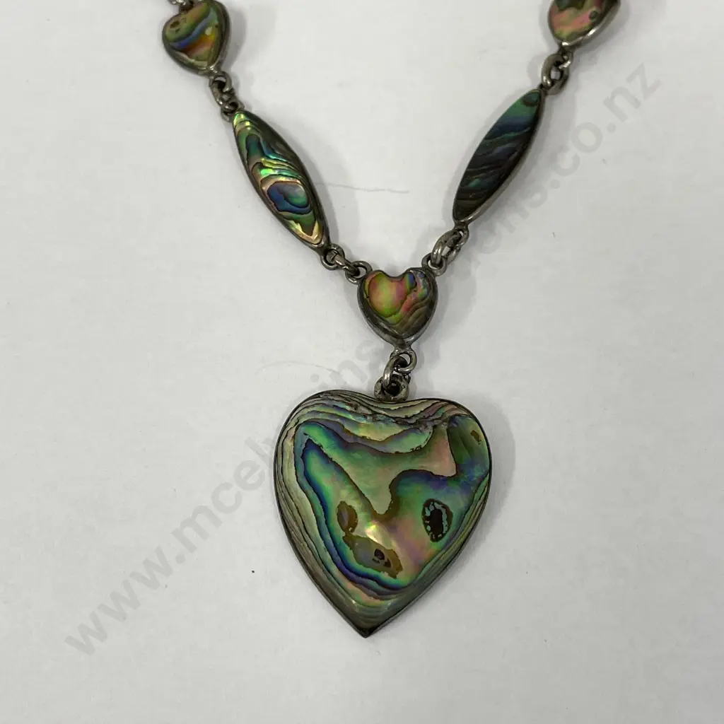 Hallmarked Silver and Paua Pendant necklace Image 1++