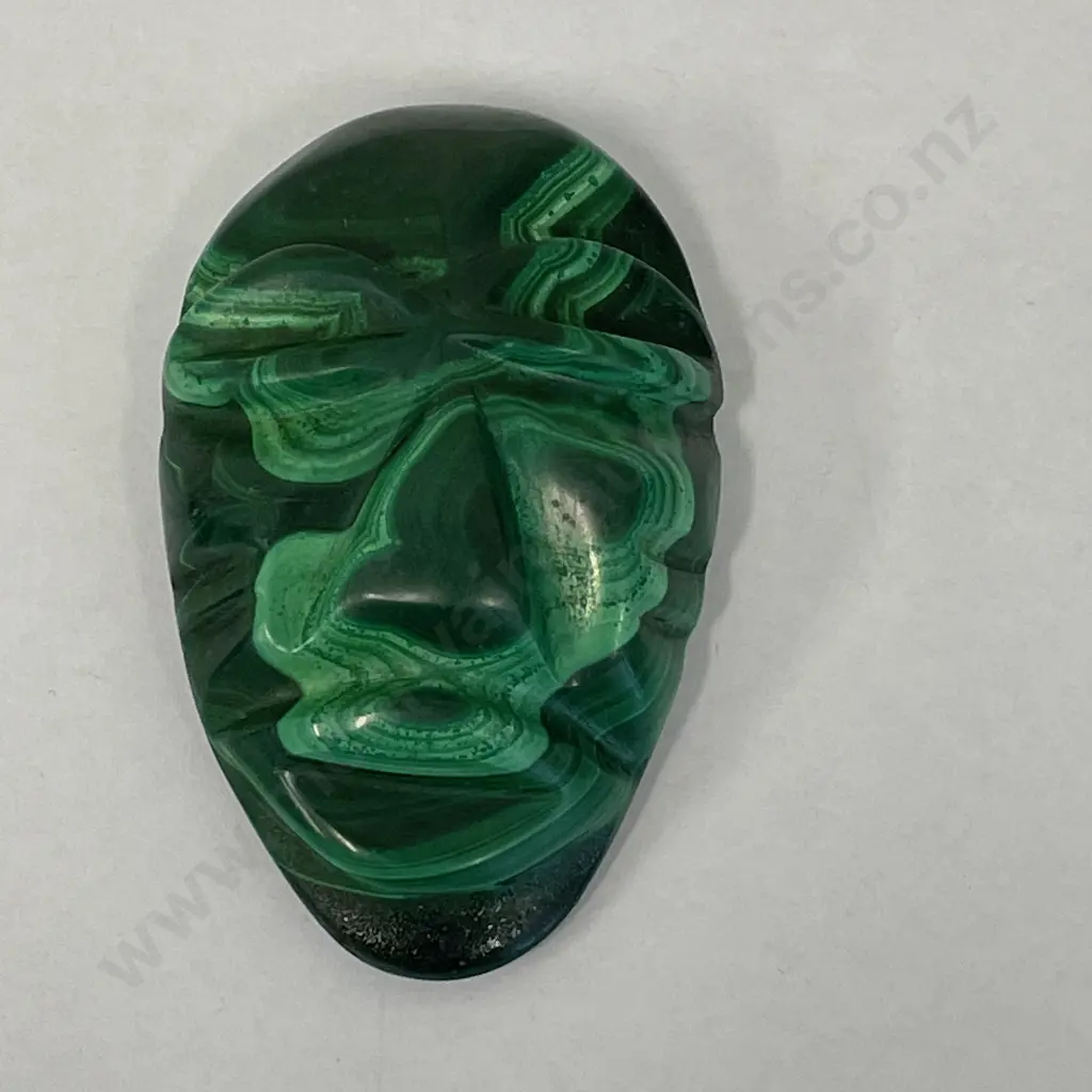 Malachite Carved Tribal Mask. 8 x 5cm x 2.5cm Image 1++