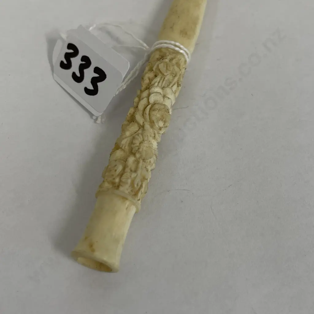 Antique Ivory Cigarette Holder. Intricately carved floral pattern Image 1++