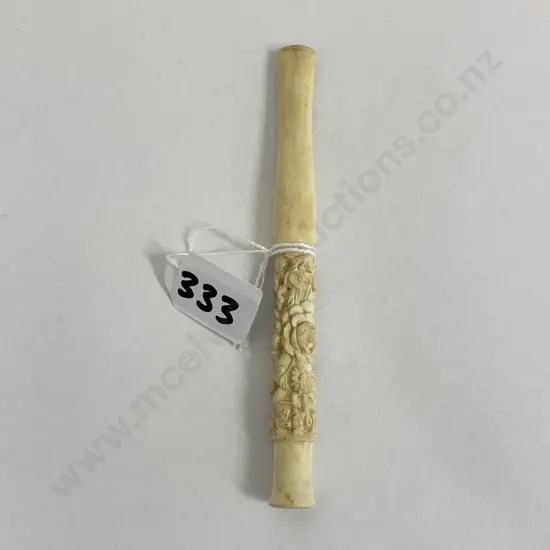 Antique Ivory Cigarette Holder. Intricately carved floral pattern
