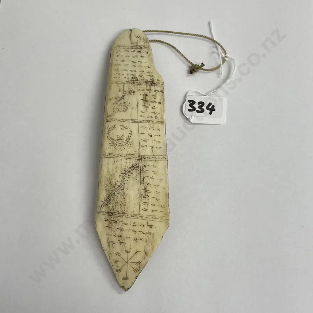 Rare 19th Century Scrimshaw on rib bone. L17cm W4.5cm Image 1++
