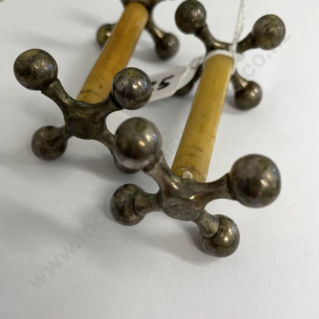 Pair of Antique Silver Plate and Bone Knife Rests Image 1++