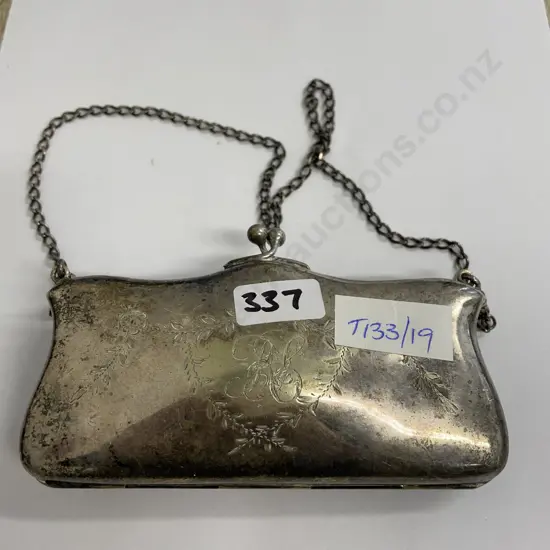 Antique Hallmarked Silver Engraved Purse. Fabric Interior
