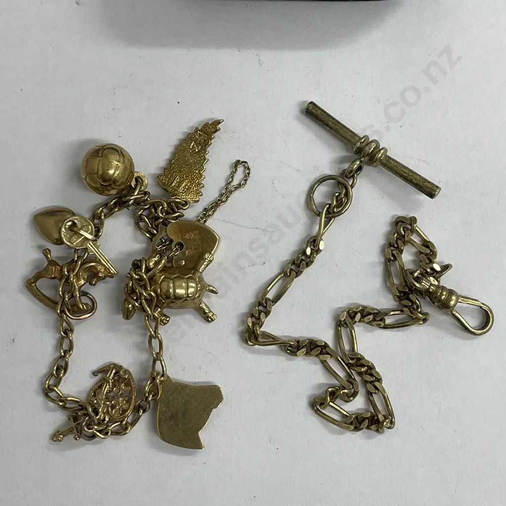 9ct gold heart lock bracelet with some hallmarked gold charms and hallmarked fob bracelet Image 1++
