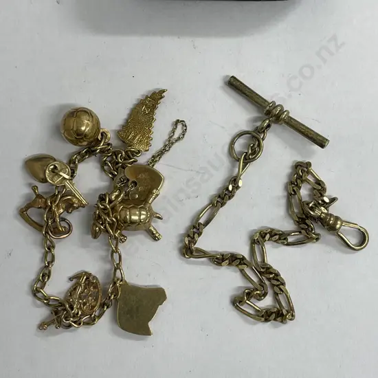 9ct gold heart lock bracelet with some hallmarked gold charms and hallmarked fob bracelet