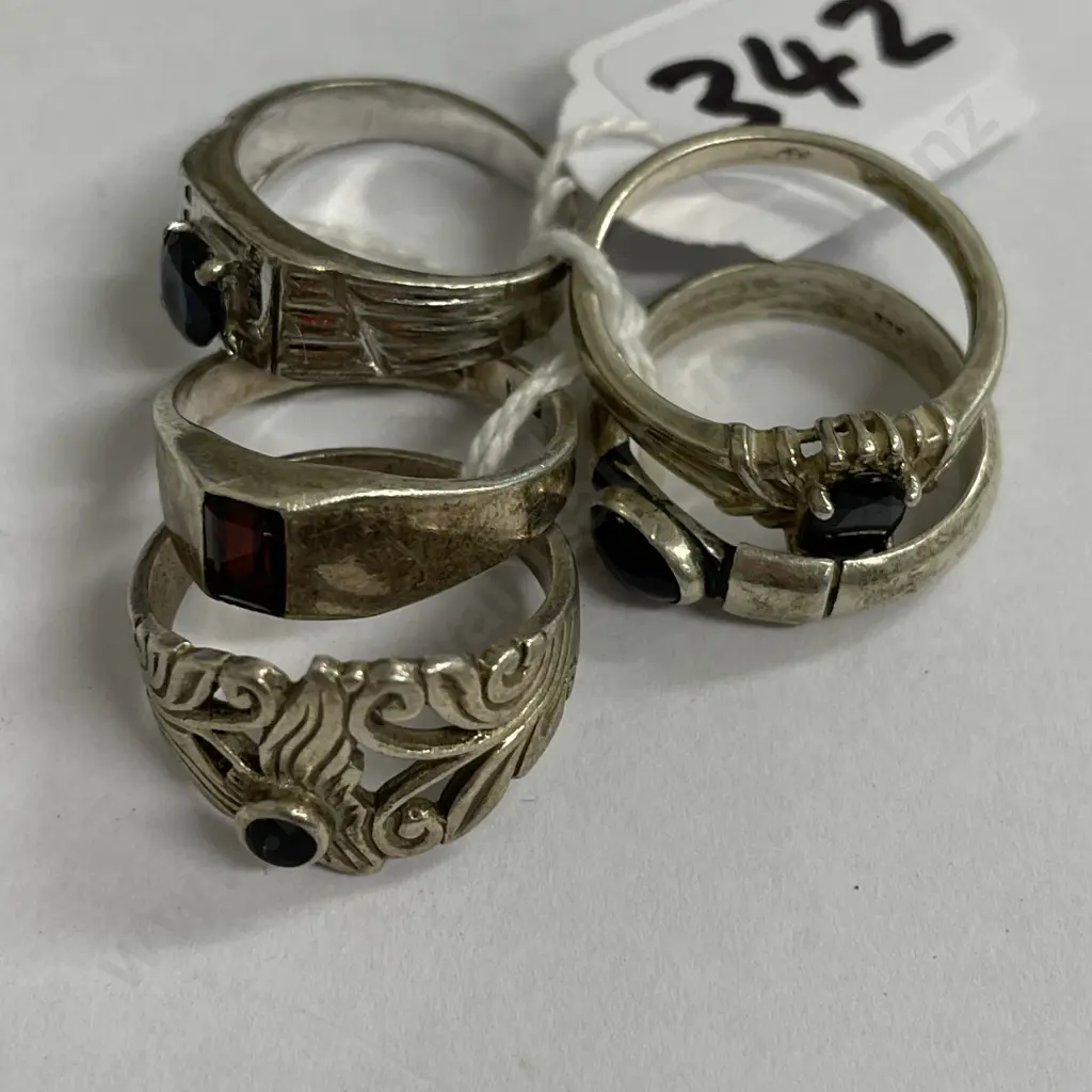 Five Vintage Sterling Silver Rings with gemstones Image 1++