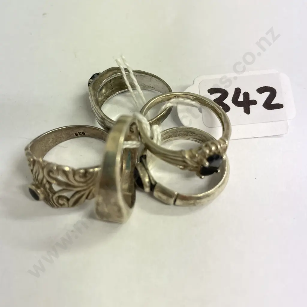 Five Vintage Sterling Silver Rings with gemstones Image 1++