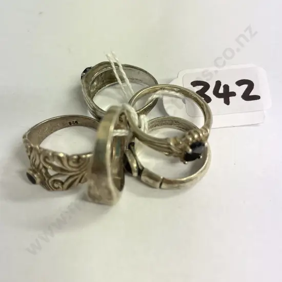 Five Vintage Sterling Silver Rings with gemstones