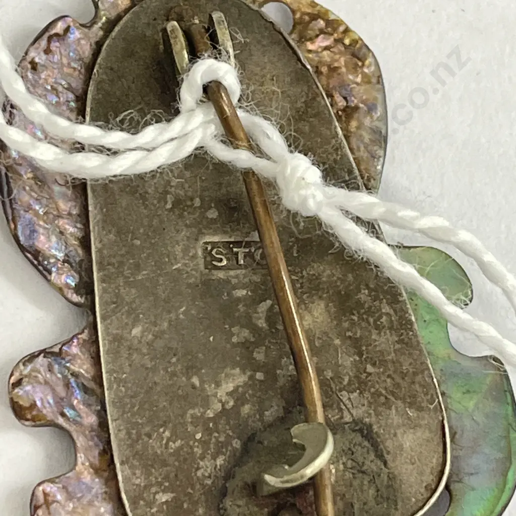 Vintage Paua Tiki Brooch. On Sterling Silver mount Image 1++