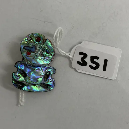 Vintage Paua Tiki Brooch. On Sterling Silver mount