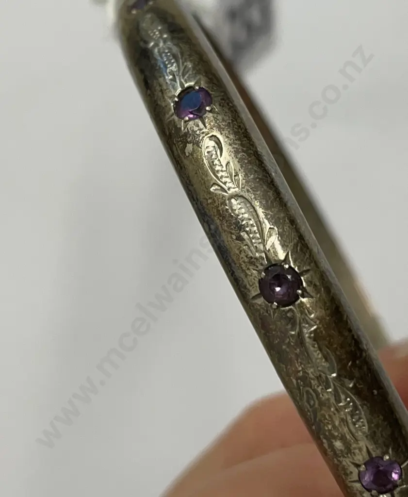 Vintage Sterling Silver Bracelet with 5 Amethyst? gemstones. Hallmarked H & S Stg Sil Made in NZ Image 1++