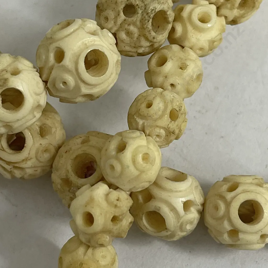 Antique Ivory Carved Ball Necklace. Varying sized balls. Screw Clasp Image 1++