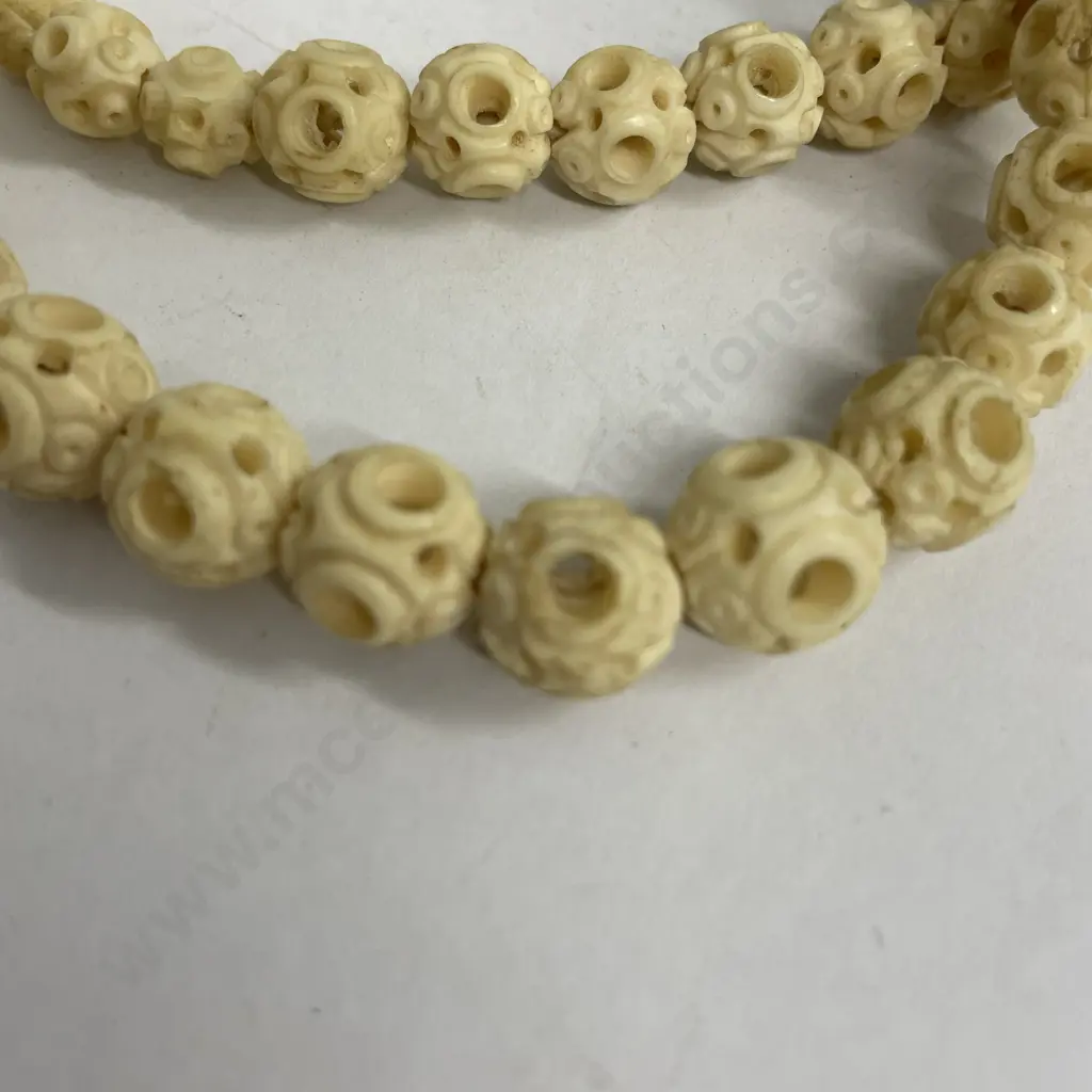 Antique Ivory Carved Ball Necklace. Varying sized balls. Screw Clasp Image 1++