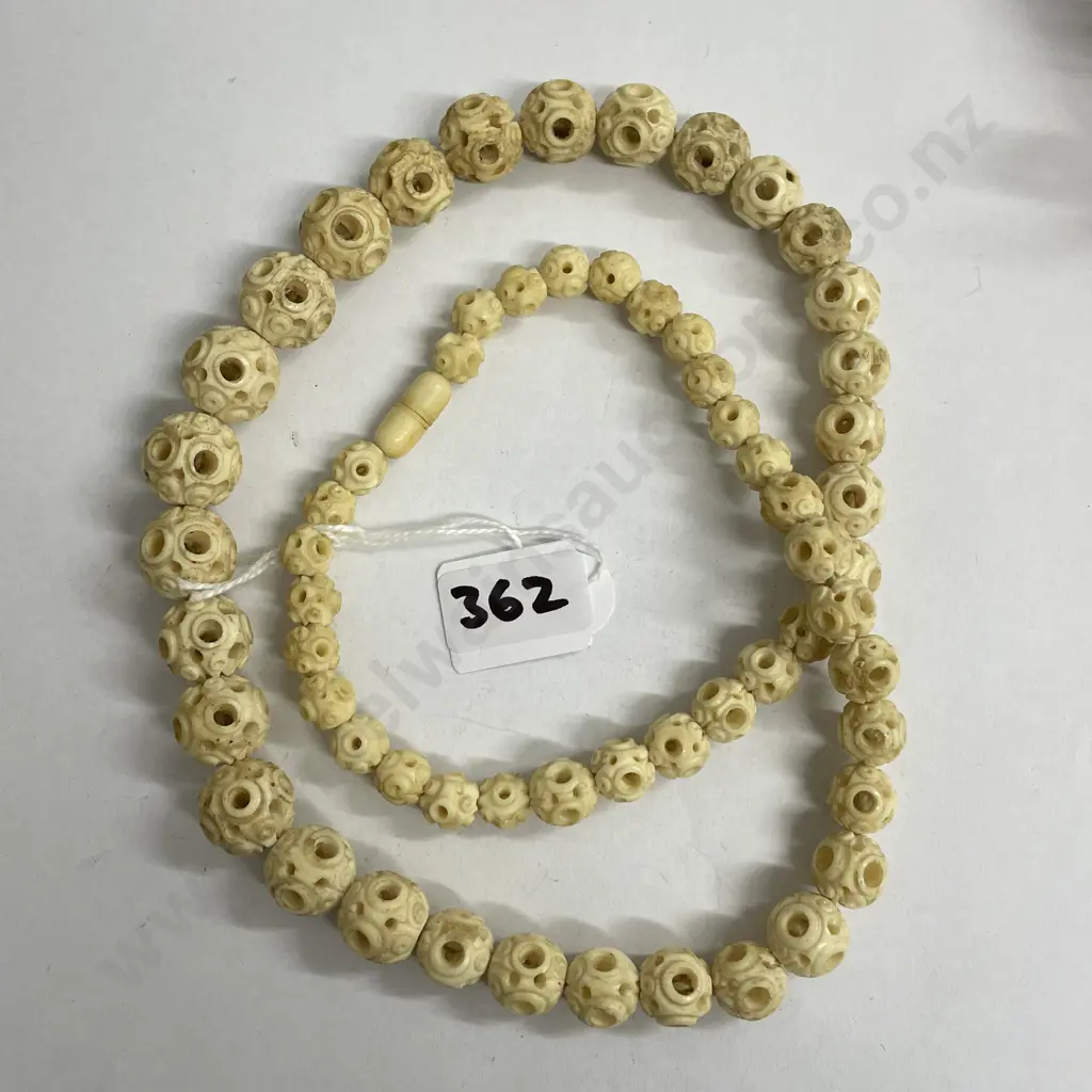 Antique Ivory Carved Ball Necklace. Varying sized balls. Screw Clasp Image 1++
