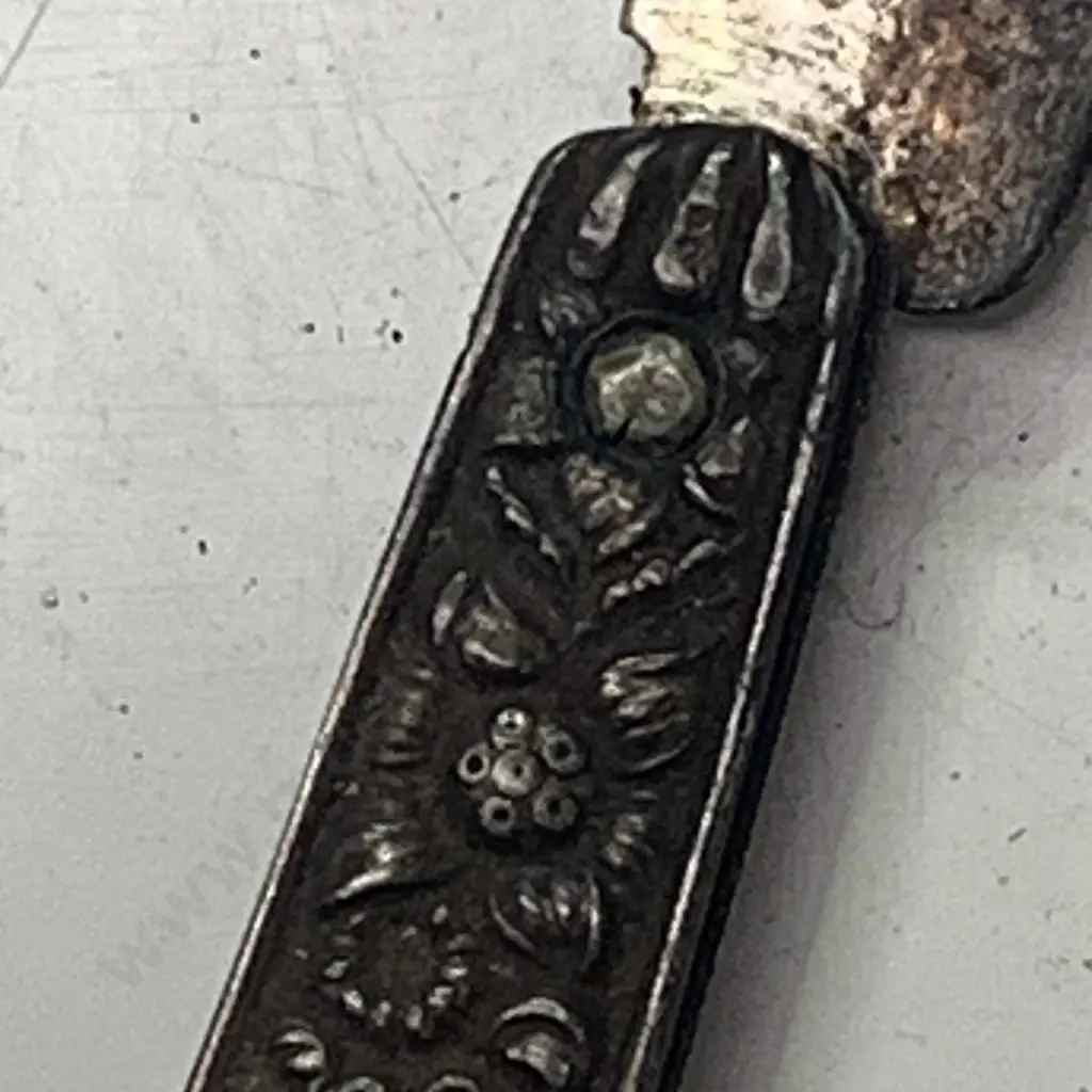 Trio of small Pocket Knives Including Sterling Silver? Handle and 2 Bone Handled Image 1++