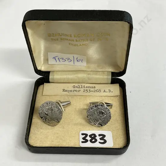 Vintage Boxed Cufflinks of Genuine Roman Coin. Gallienus Emperor 253-268 A.D.