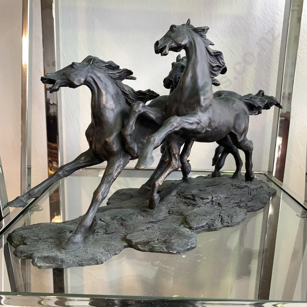 Stunning Veronese Bronze Sculpture of Running Horses. 1998. L45 H25cm Image 1++