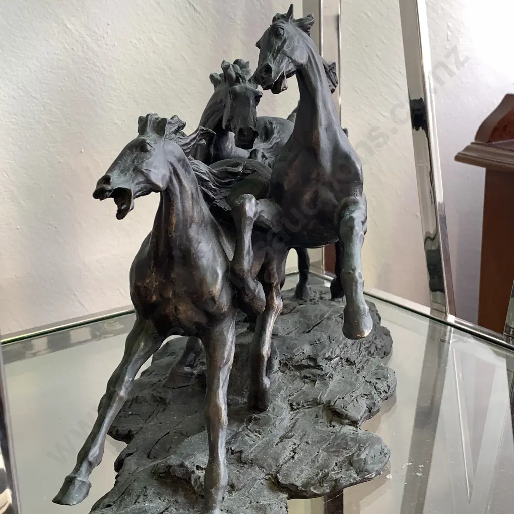 Stunning Veronese Bronze Sculpture of Running Horses. 1998. L45 H25cm Image 1++