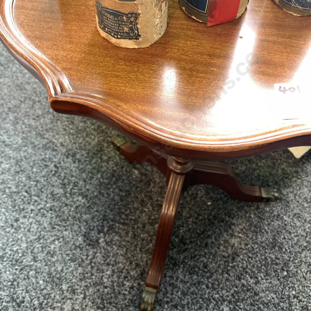Vintage Solid Mahogany tri-footed wine table. Brass claw feet H54 Dia41cm Image 1++