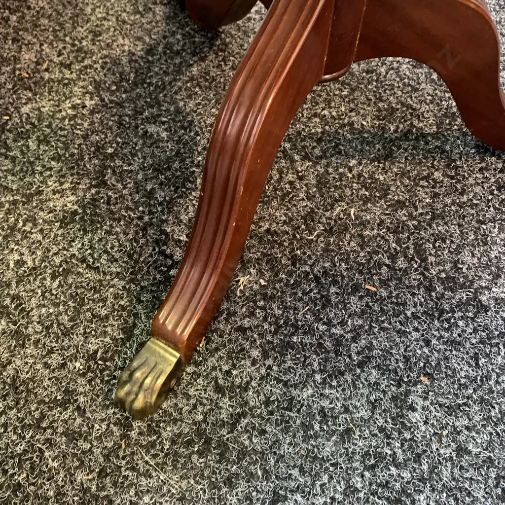Vintage Solid Mahogany tri-footed wine table. Brass claw feet H54 Dia41cm Image 1++