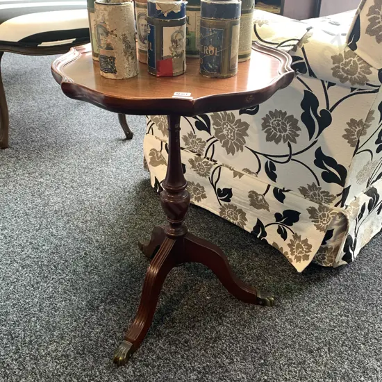 Vintage Solid Mahogany tri-footed wine table. Brass claw feet H54 Dia41cm