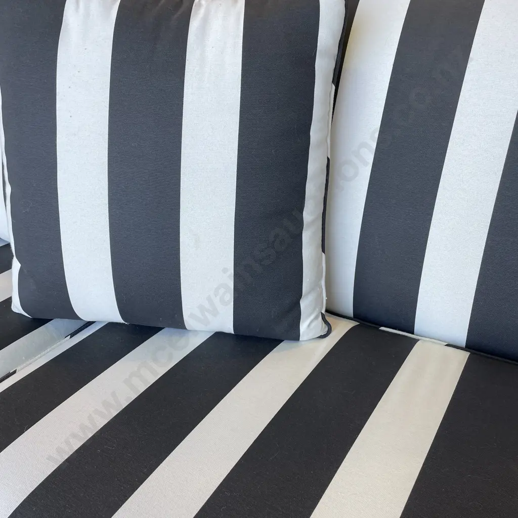 Modernist 3 Seater Couch. Serpentine front. Splayed arms. Modernist black and white striped fabric. L237 H80 D110cm Image 1++
