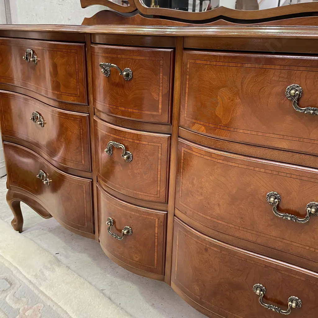 Stunning Antique Reproduction Burr Walnut 6 Drawer Double Chest Tallboy. Image 1++