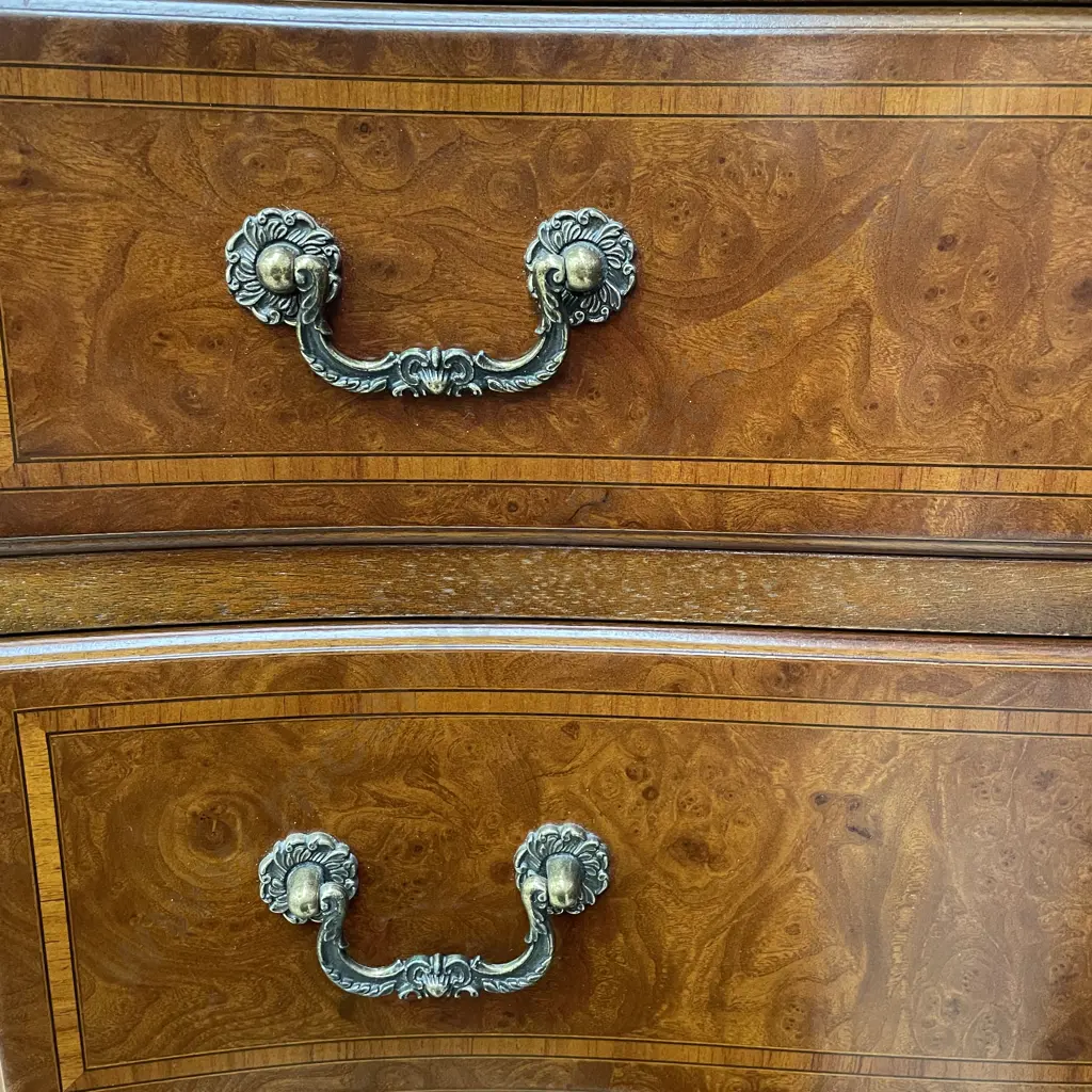 Stunning Antique Reproduction Burr Walnut 6 Drawer Double Chest Tallboy. Image 1++