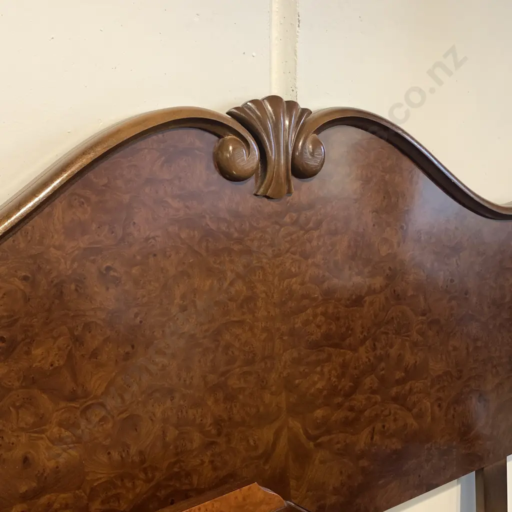 Antique Reproduction Burr Walnut Headboard with Matching 4 drawer bedside cabinets. Image 1++