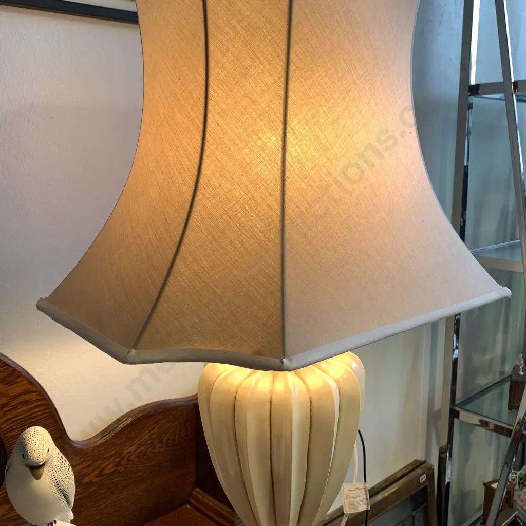 Stunning Urn Style Table Lamp. Cream painted with gilded decoration with fabric shade. H72cm Working Image 1++
