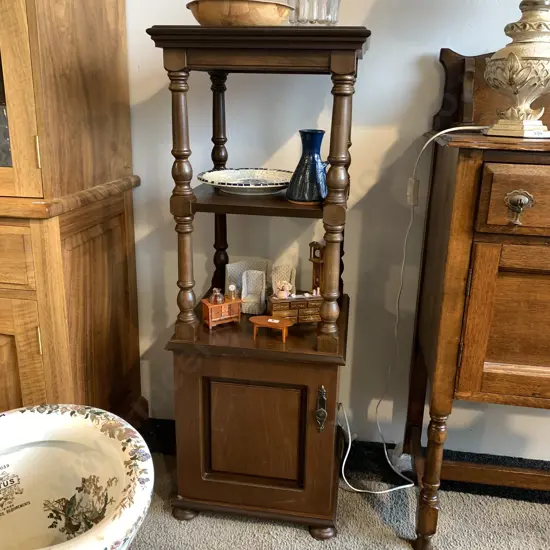 Vintage Retro 2 tier shelving unit with base cupboard. H110 W40 D40cm