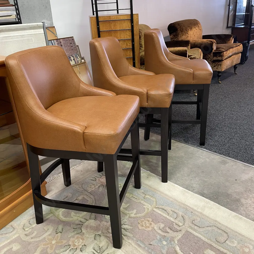 David Shaw Trio of BB Stools. Solid Wood Frame, Brisa Distressed Ex510 Fabric. Height to seat 65cm, Full Height 94cm Image 1++