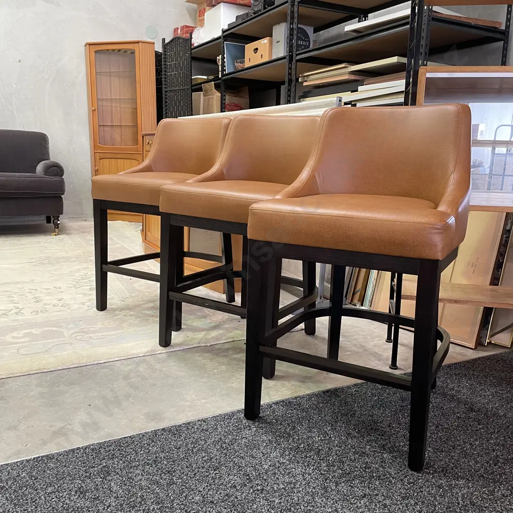 David Shaw Trio of BB Stools. Solid Wood Frame, Brisa Distressed Ex510 Fabric. Height to seat 65cm, Full Height 94cm Image 1++