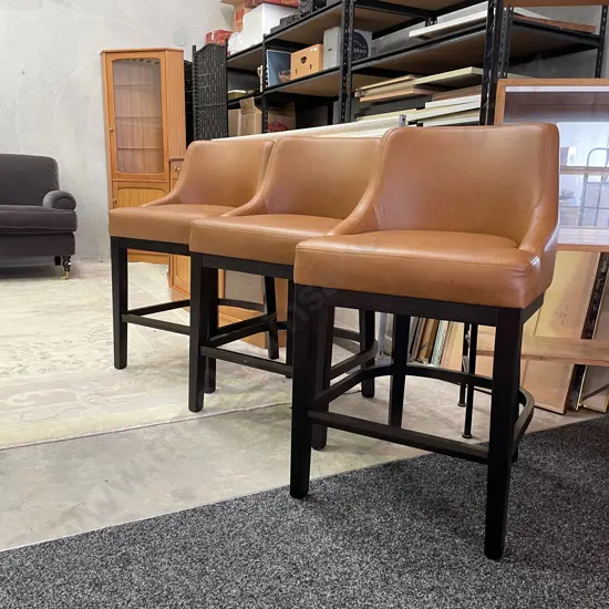 David Shaw Trio of BB Stools. Solid Wood Frame, Brisa Distressed Ex510 Fabric. Height to seat 65cm, Full Height 94cm