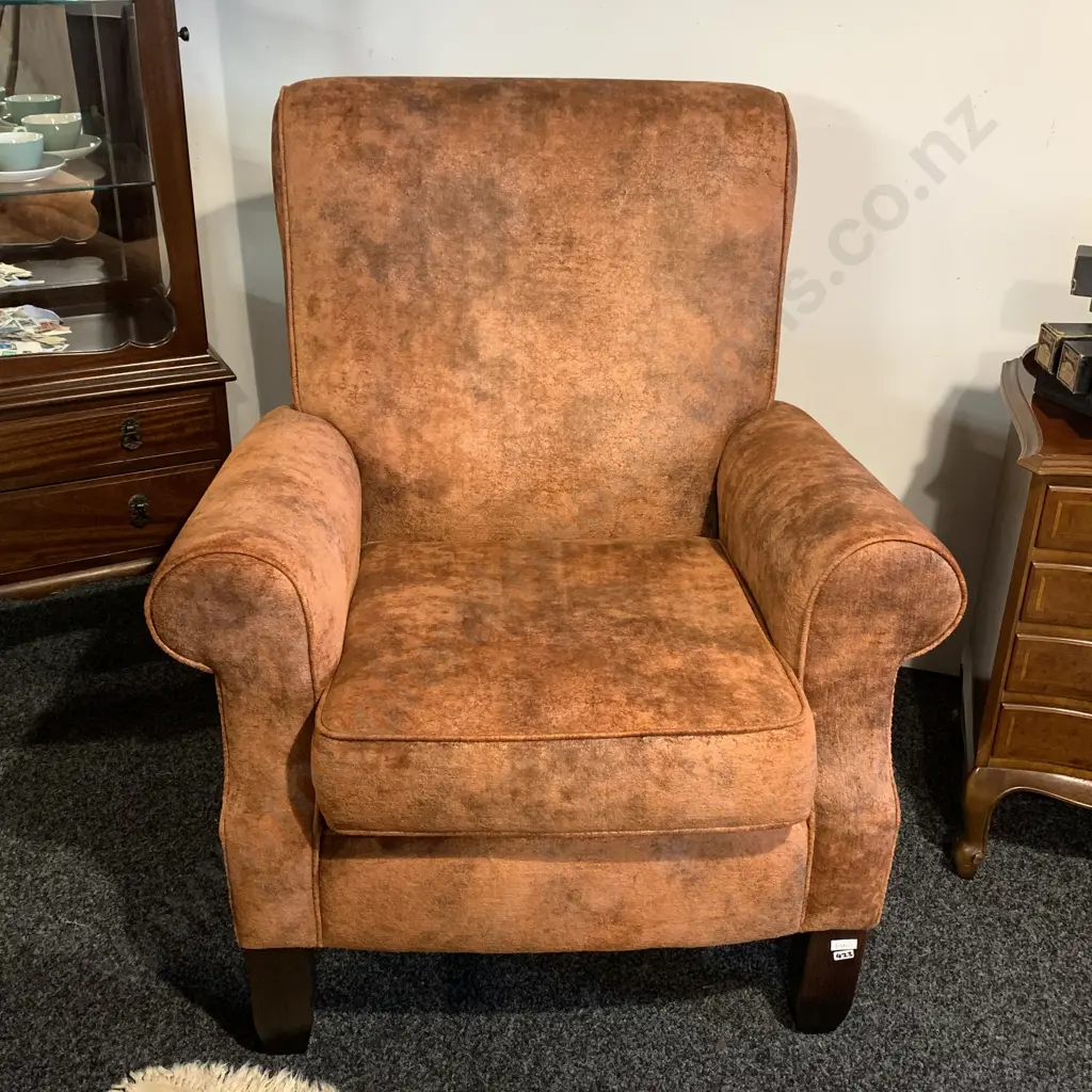 Modernist Large Lounge Armchair. Orange Copper lustre fabric. Excellent condition Image 1++