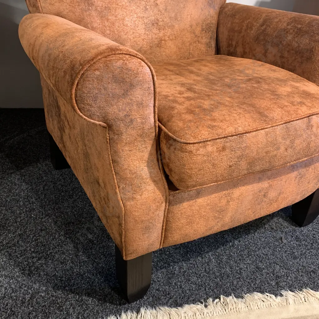 Modernist Large Lounge Armchair. Orange Copper lustre fabric. Excellent condition Image 1++