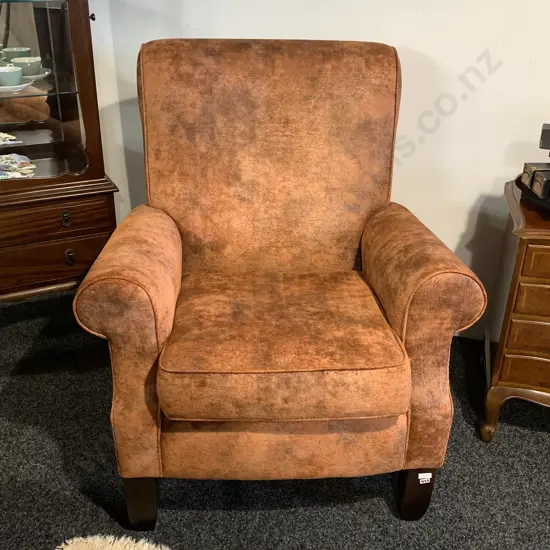 Modernist Large Lounge Armchair. Orange Copper lustre fabric. Excellent condition