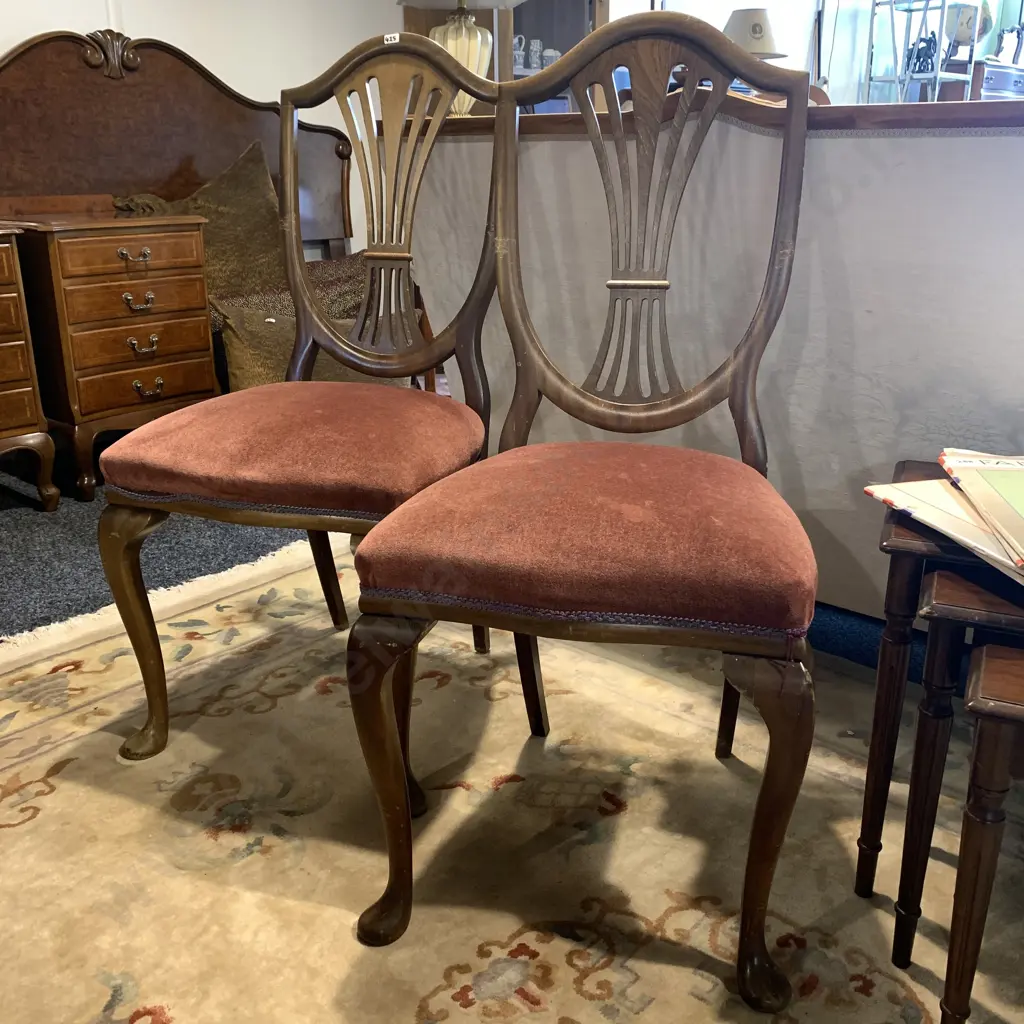 Pair Vintage Sheraton style chairs. Plush dark Pink fabric Image 1++